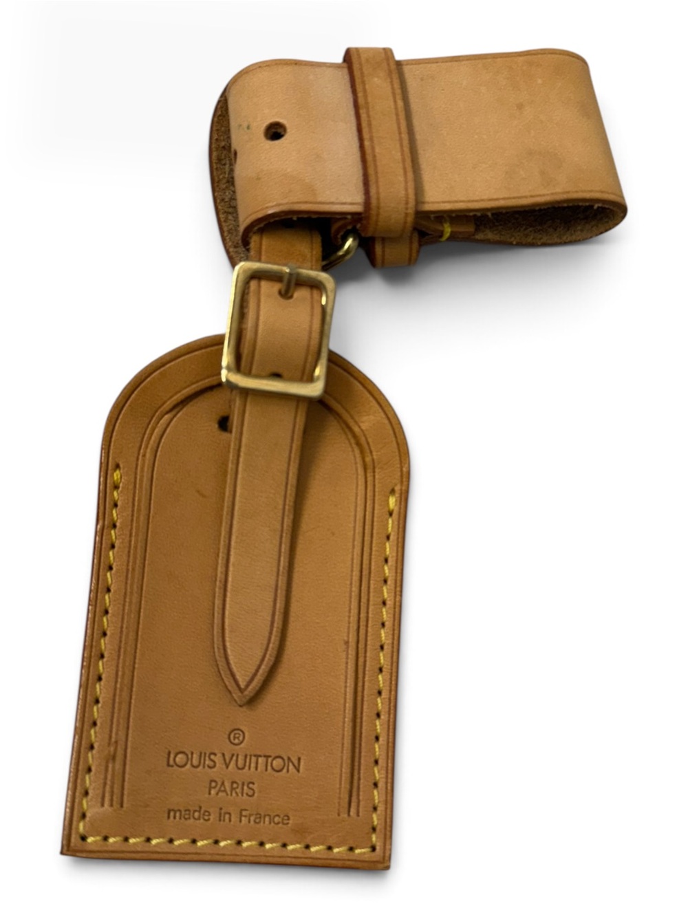 Louis Vuitton Tan Leather Luggage Tag with Gold-Tone Buckle